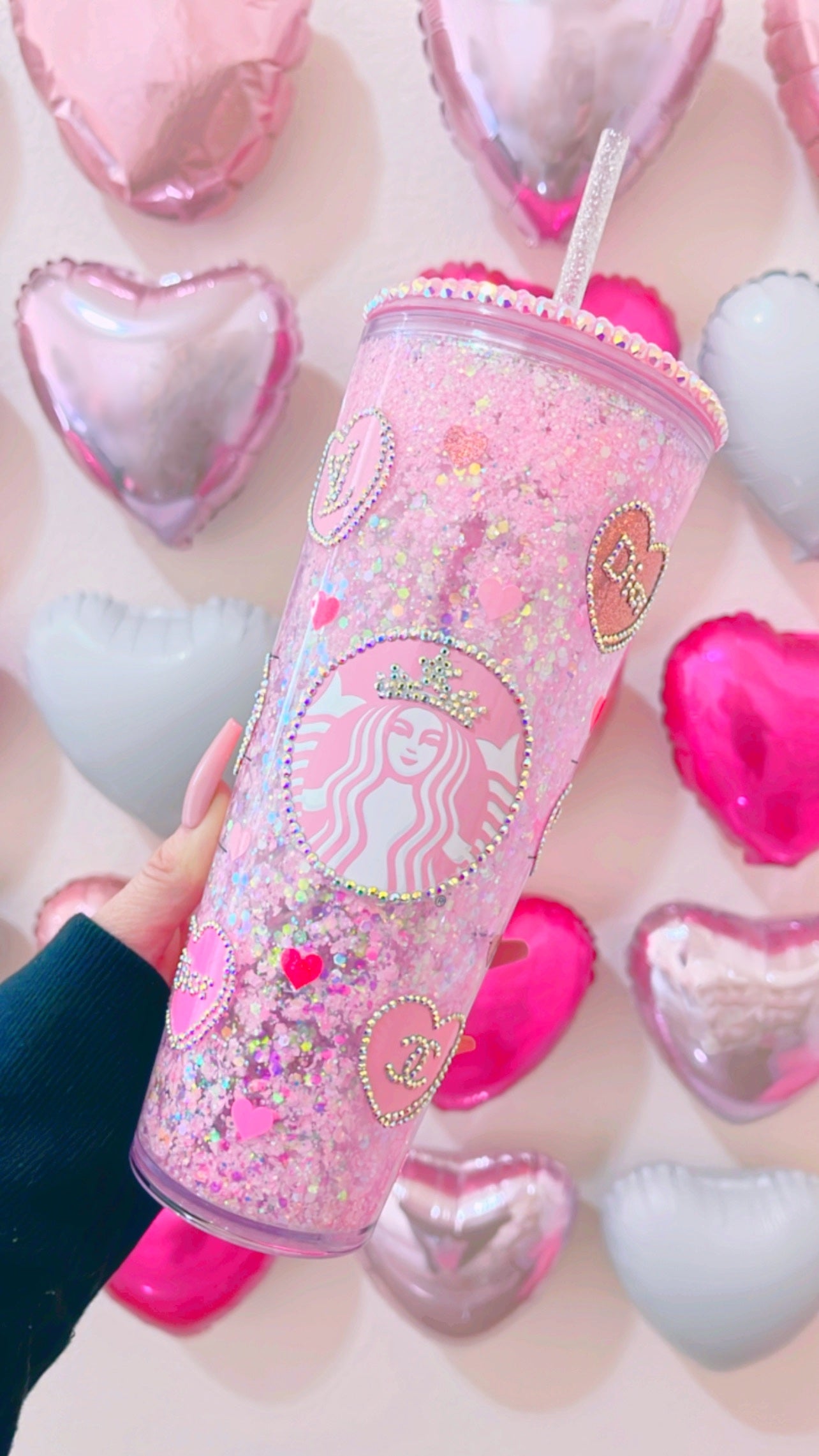 Red Hearts on Pink Tumbler